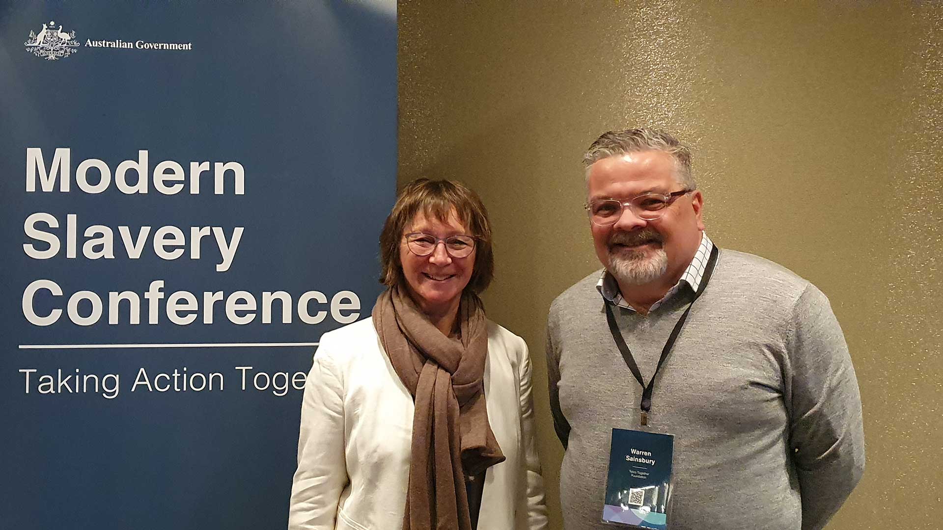 Carin Lavery and Warren Sainsbury from Telco Together Foundation at the Modern Slavery Conference